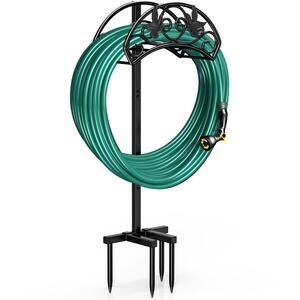 Garden Hose Holder, Heavy Duty Metal Freestanding Hose Stand - Black